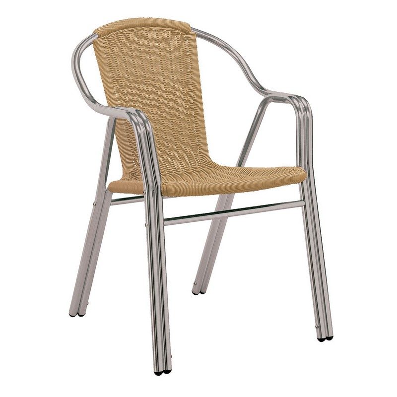 Cadeira estrutura tubular assento e costa em cor areia.
